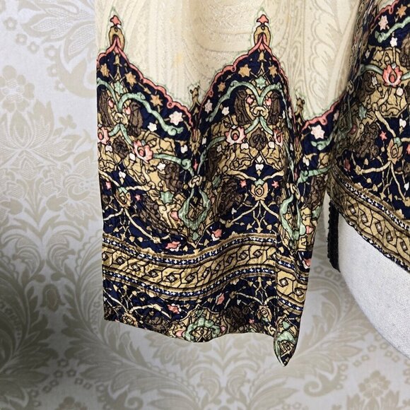 Adrianna Papell Size 4 Cream/Tan Patterned Jacket 100% Silk Button Front Closure - Picture 5 of 13